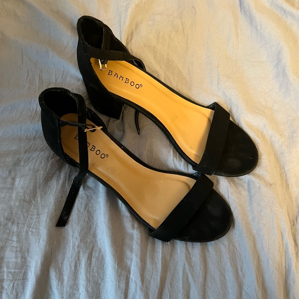 Bamboo Women's Black Heeled Sandals